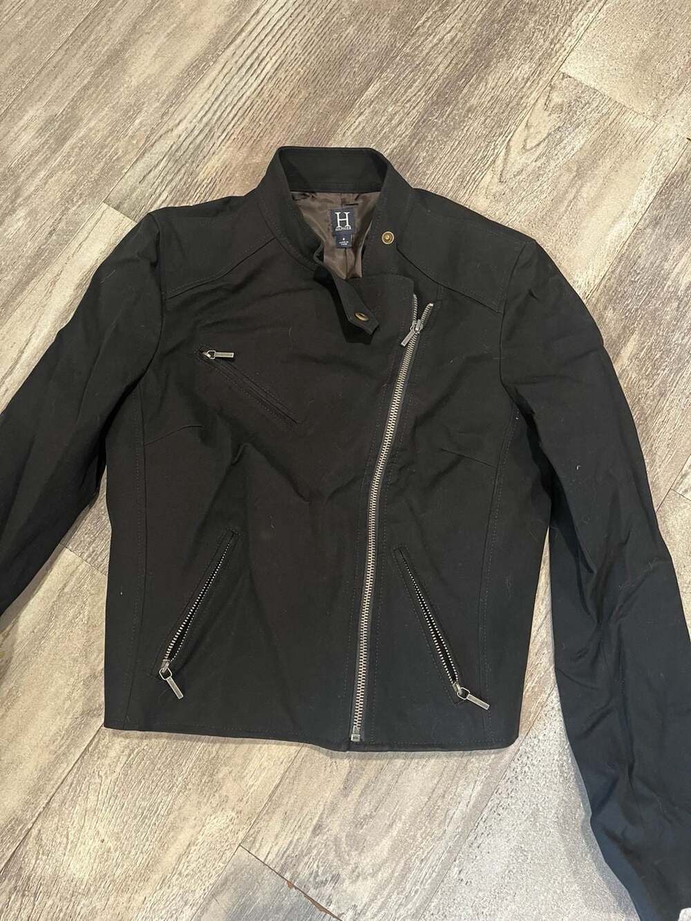 Tommy Hilfiger Moto Jacket Size 8 Black Asymmetrical Zip Utility Biker